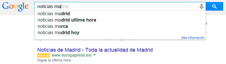 Google Instant Noticias de Madrid